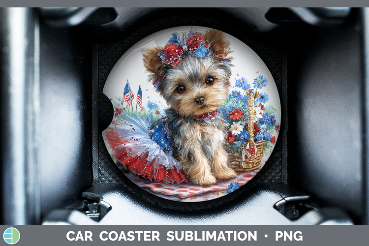 Dogs 01 Patriotic Yorkshire Terrier Car Coaster Sublimation