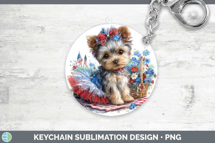 Dogs 01 Patriotic Yorkshire Terrier Keychain Sublimation Key