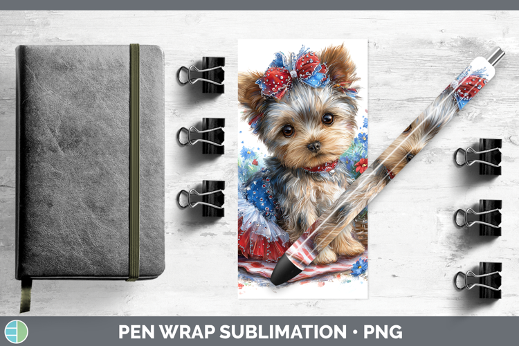Dogs 01 Patriotic Yorkshire Terrier Pen Wrap Sublimation Pen