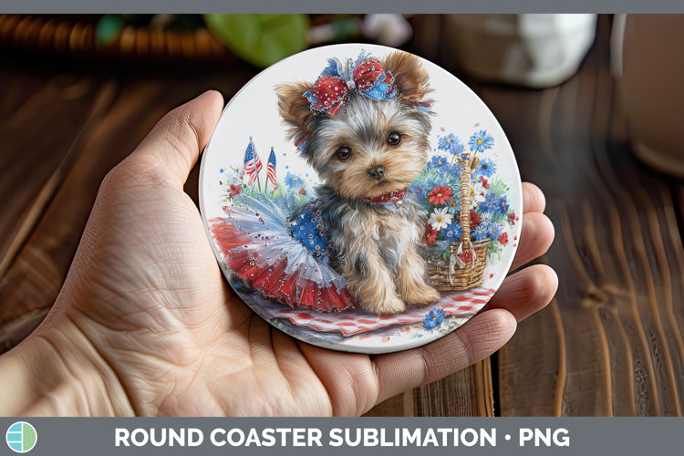 Dogs 01 Patriotic Yorkshire Terrier Round Coaster Sublimatio