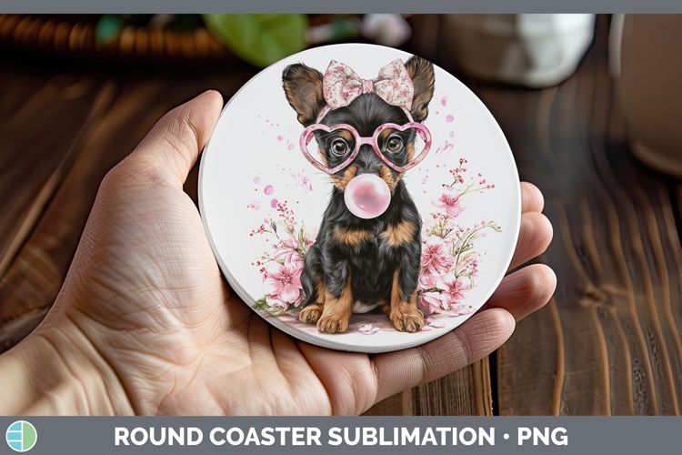 Australian Kelpie Dogs 01 Pink Bubble Gum Round Coaster Subl