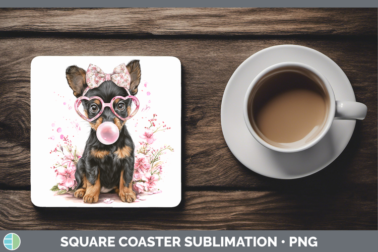 Australian Kelpie Dogs 01 Pink Bubble Gum Square Coaster Sub