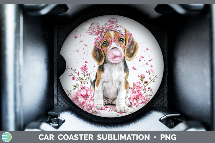 GorgeousDogs 01 Pink Bubble Gum Car Coaster design.