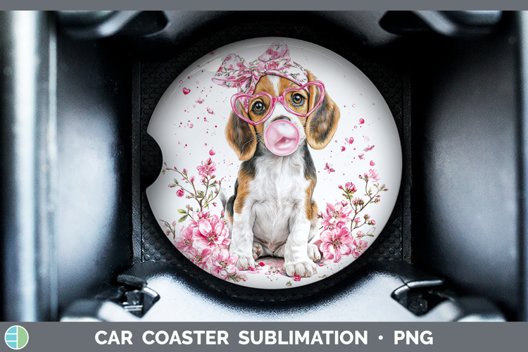 Beagle Dogs 01 Pink Bubble Gum Car Coaster Sublimation Desig