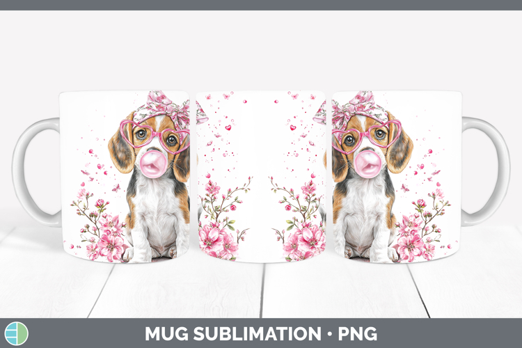 Beagle Dogs 01 Pink Bubble Gum Mug Wrap Sublimation Design