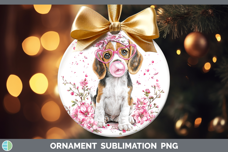 Beagle Dogs 01 Pink Bubble Gum Ornament Sublimation Design
