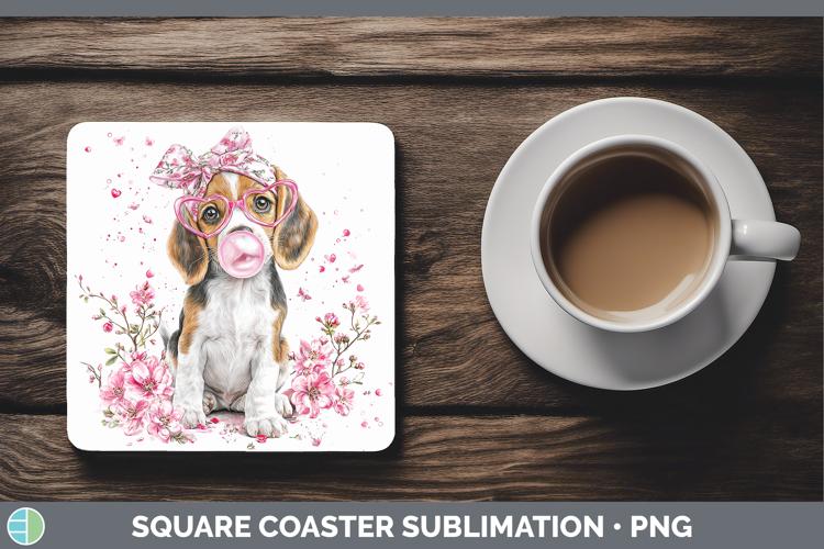 Beagle Dogs 01 Pink Bubble Gum Square Coaster Sublimation De