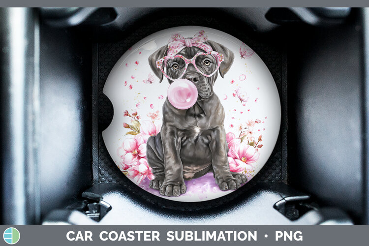 GorgeousDogs 01 Pink Bubble Gum Car Coaster design.