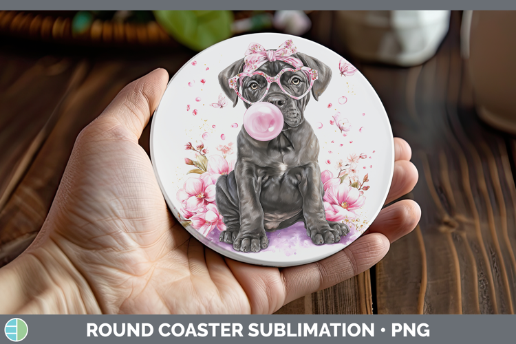 Cane Corso Dogs 01 Pink Bubble Gum Round Coaster Sublimation