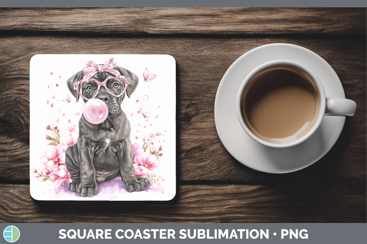 Cane Corso Dogs 01 Pink Bubble Gum Square Coaster Sublimatio