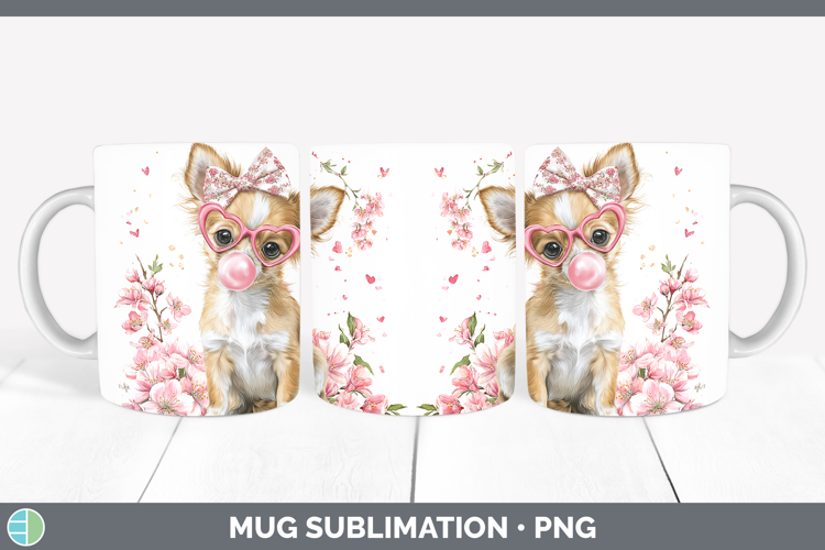 Chihuahua Dogs 01 Pink Bubble Gum Mug Wrap Sublimation Desig