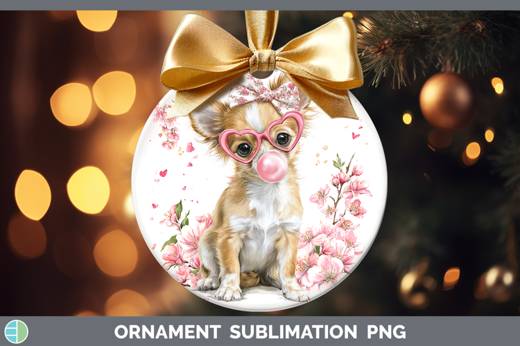 Chihuahua Dogs 01 Pink Bubble Gum Ornament Sublimation Desig