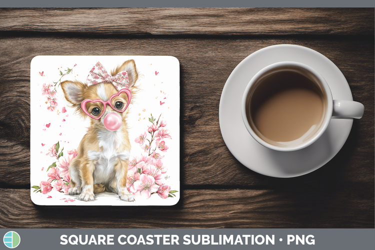 Chihuahua Dogs 01 Pink Bubble Gum Square Coaster Sublimation
