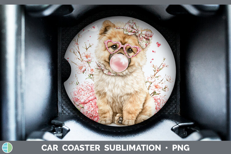 GorgeousDogs 01 Pink Bubble Gum Car Coaster design.