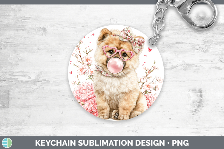 Chow Chow Dogs 01 Pink Bubble Gum Keychain Sublimation Desig
