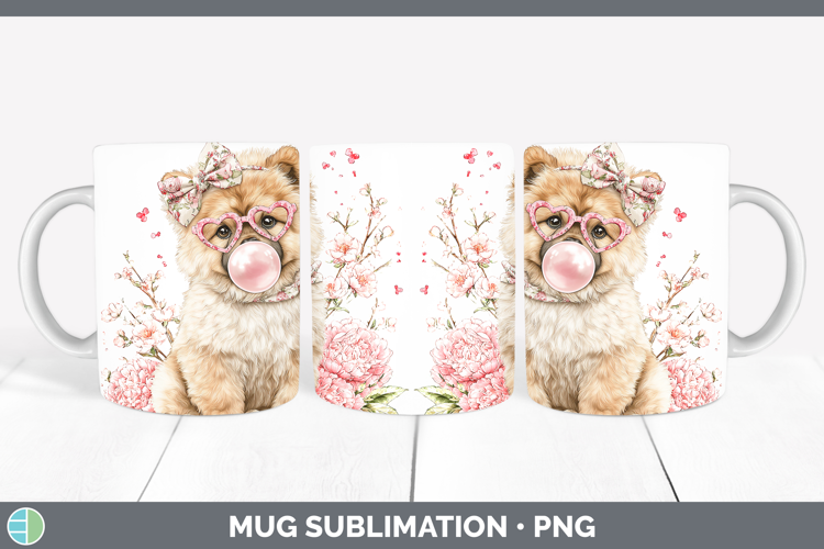 Chow Chow Dogs 01 Pink Bubble Gum Mug Wrap Sublimation Desig