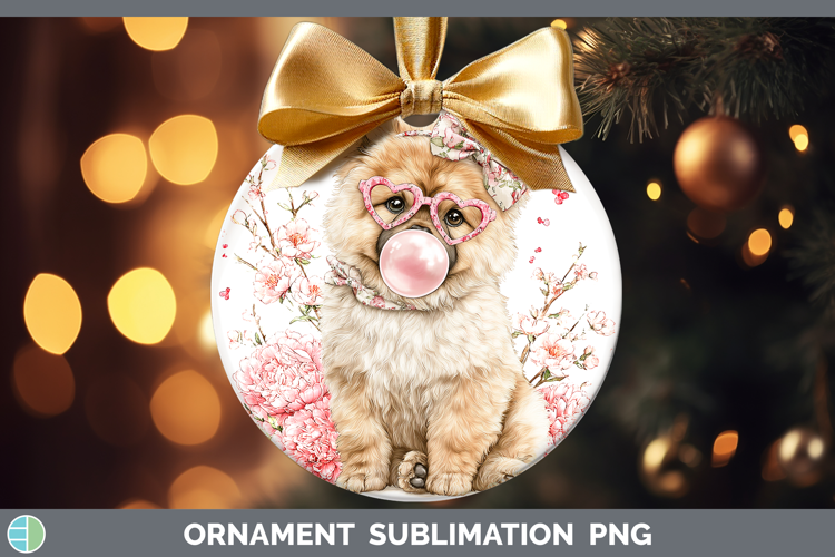 Chow Chow Dogs 01 Pink Bubble Gum Ornament Sublimation Desig