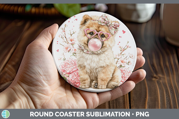 GorgeousDogs 01 Pink Bubble Gum Round Coaster design.