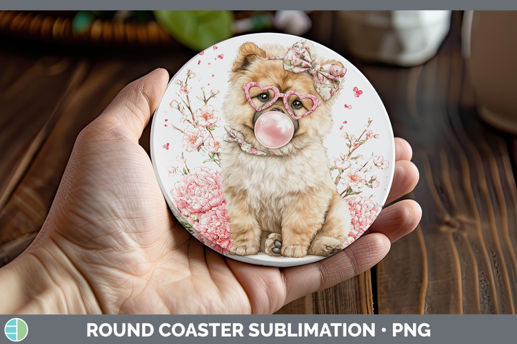 Chow Chow Dogs 01 Pink Bubble Gum Round Coaster Sublimation