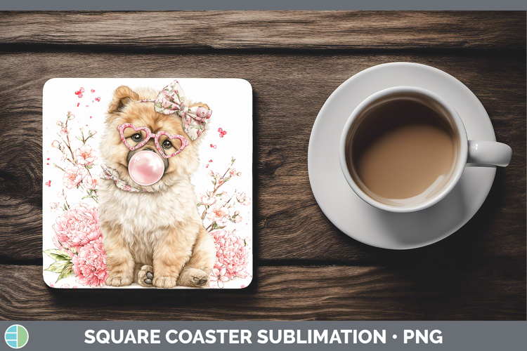 Chow Chow Dogs 01 Pink Bubble Gum Square Coaster Sublimation