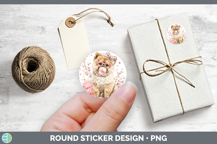 Chow Chow Dogs 01 Pink Bubble Gum Stickers Design