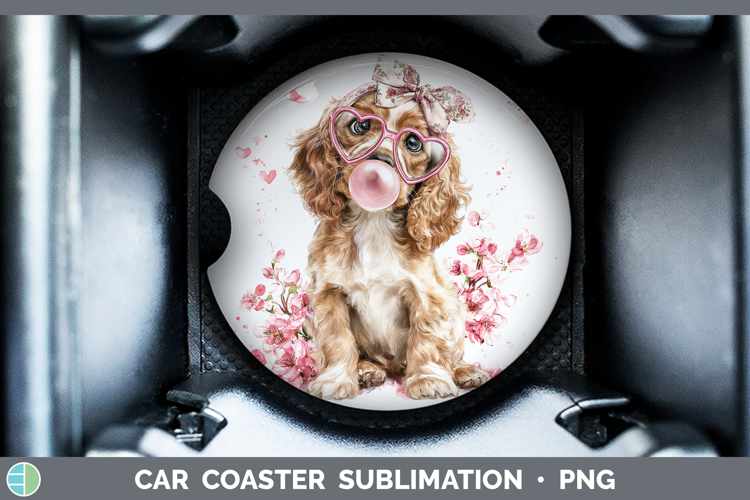 Cocker Spaniel Dogs 01 Pink Bubble Gum Car Coaster Sublimati
