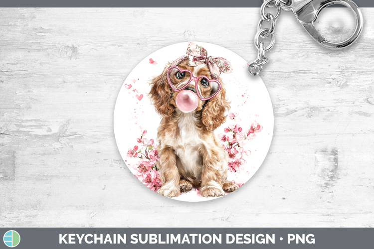 Cocker Spaniel Dogs 01 Pink Bubble Gum Keychain Sublimation