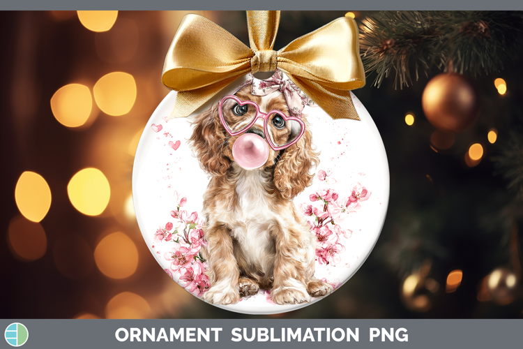 Cocker Spaniel Dogs 01 Pink Bubble Gum Ornament Sublimation