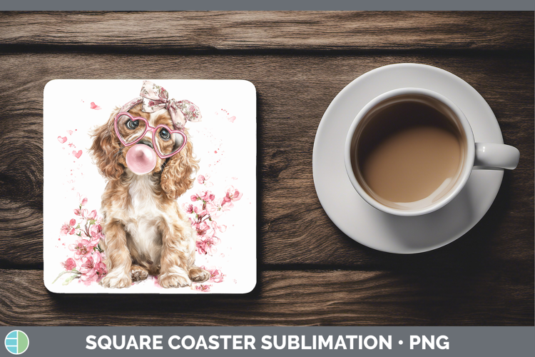 Cocker Spaniel Dogs 01 Pink Bubble Gum Square Coaster Sublim