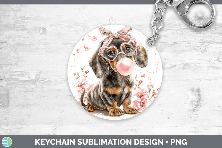 Dachshund Dogs 01 Pink Bubble Gum Keychain Sublimation Desig