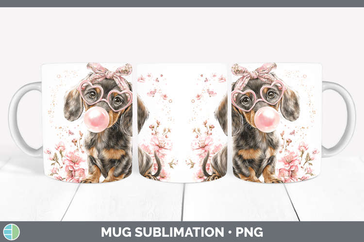 Dachshund Dogs 01 Pink Bubble Gum Mug Wrap Sublimation Desig