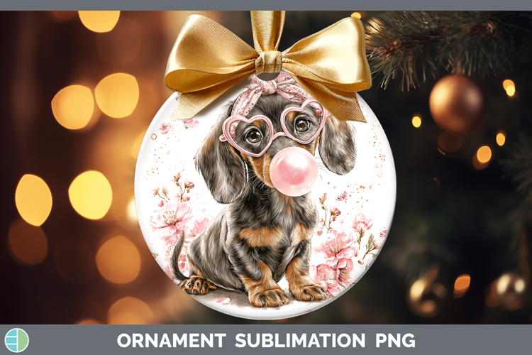 Dachshund Dogs 01 Pink Bubble Gum Ornament Sublimation Desig