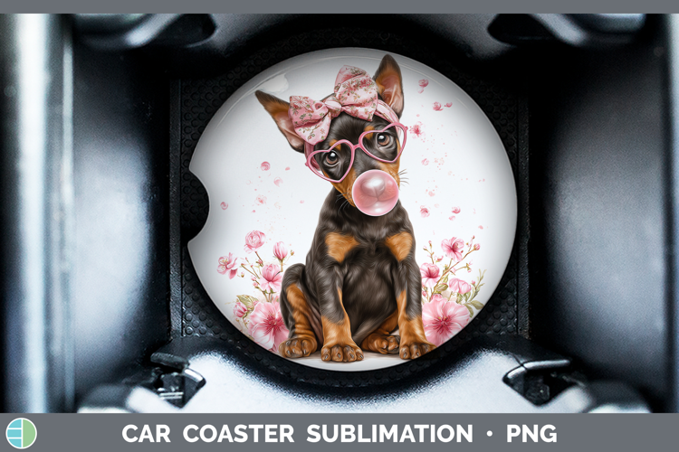 Doberman Pinscher Dogs 01 Pink Bubble Gum Car Coaster Sublim