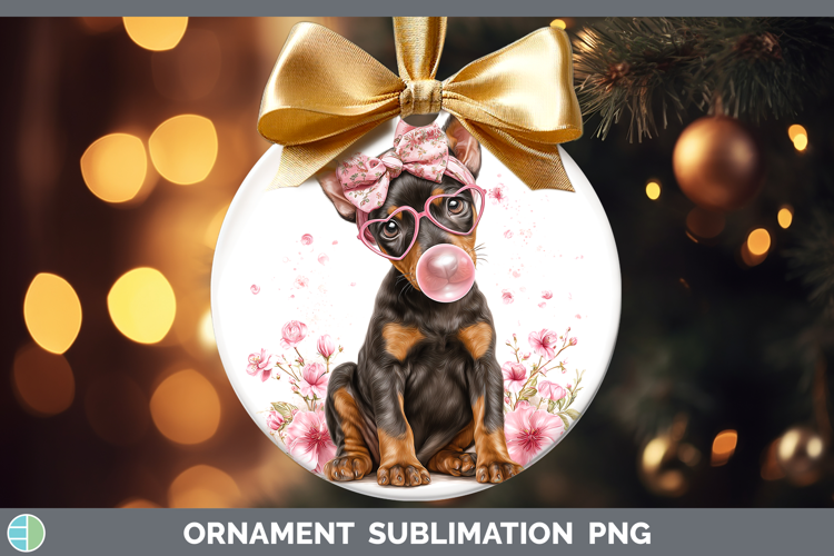Doberman Pinscher Dogs 01 Pink Bubble Gum Ornament Sublimati
