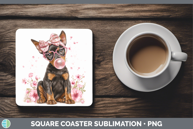 Doberman Pinscher Dogs 01 Pink Bubble Gum Square Coaster Sub