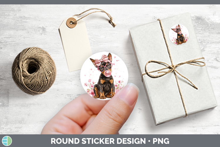 Doberman Pinscher Dogs 01 Pink Bubble Gum Stickers Design