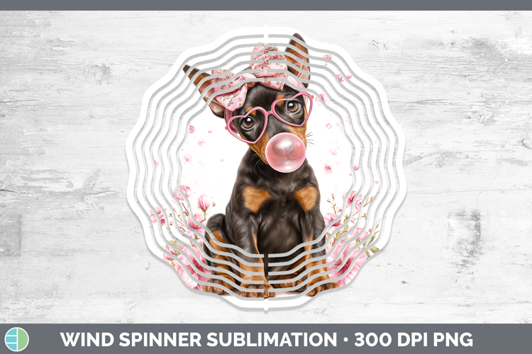 Doberman Pinscher Dogs 01 Pink Bubble Gum Wind Spinner Subli