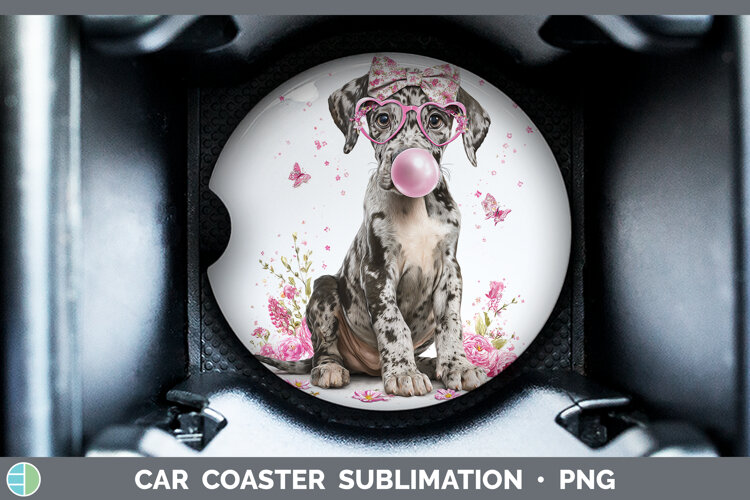 GorgeousDogs 01 Pink Bubble Gum Car Coaster design.