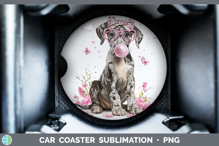 Great Dane Dogs 01 Pink Bubble Gum Car Coaster Sublimation D