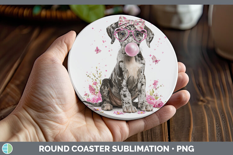 GorgeousDogs 01 Pink Bubble Gum Round Coaster design.