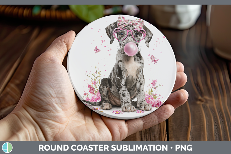 Great Dane Dogs 01 Pink Bubble Gum Round Coaster Sublimation