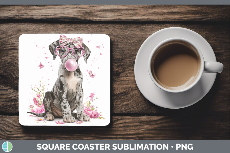 Great Dane Dogs 01 Pink Bubble Gum Square Coaster Sublimatio