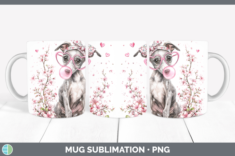 Greyhound Dogs 01 Pink Bubble Gum Mug Wrap Sublimation Desig