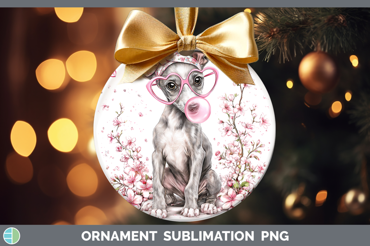 Greyhound Dogs 01 Pink Bubble Gum Ornament Sublimation Desig