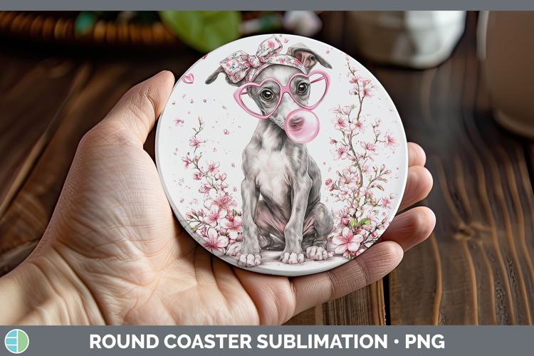 Greyhound Dogs 01 Pink Bubble Gum Round Coaster Sublimation