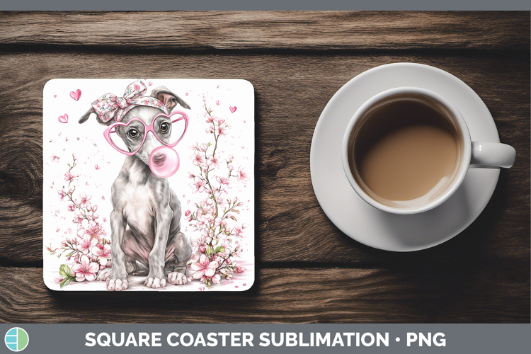 Greyhound Dogs 01 Pink Bubble Gum Square Coaster Sublimation