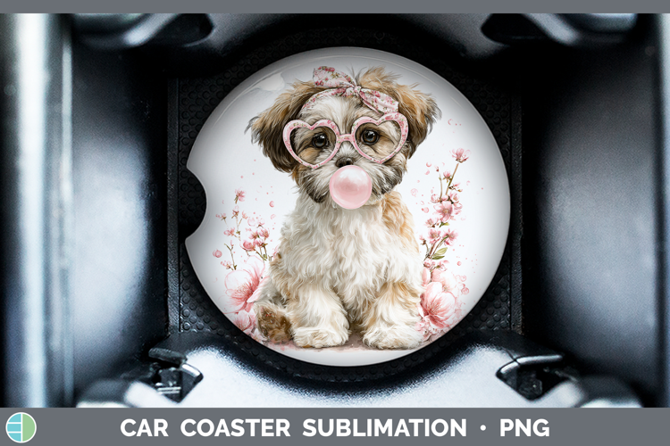 Lhasa Apso Dogs 01 Pink Bubble Gum Car Coaster Sublimation D