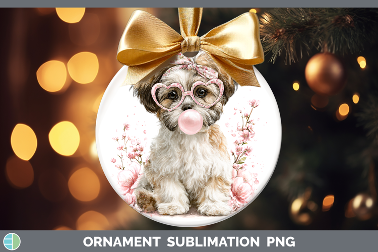 Lhasa Apso Dogs 01 Pink Bubble Gum Ornament Sublimation Desi