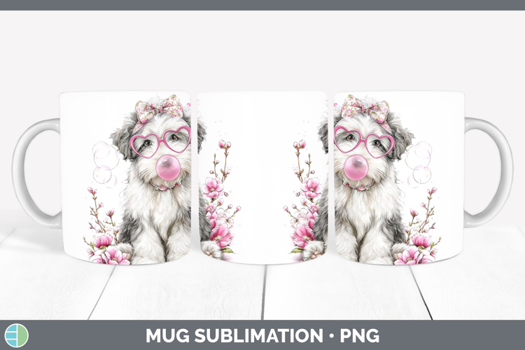 Old English Sheepdog Dogs 01 Pink Bubble Gum Mug Wrap Sublim