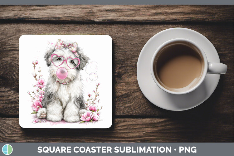 GorgeousDogs 01 Pink Bubble Gum Square Coaster design.